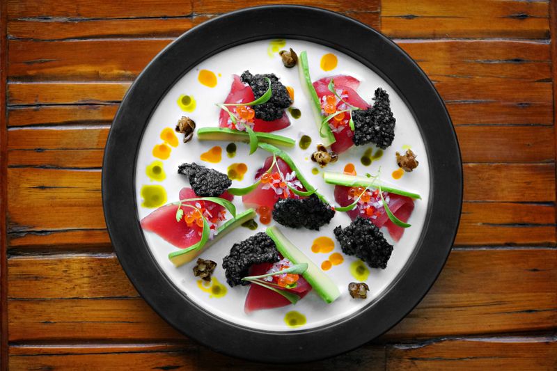 Spicy tuna sashimi salad with sesame ginger dressing